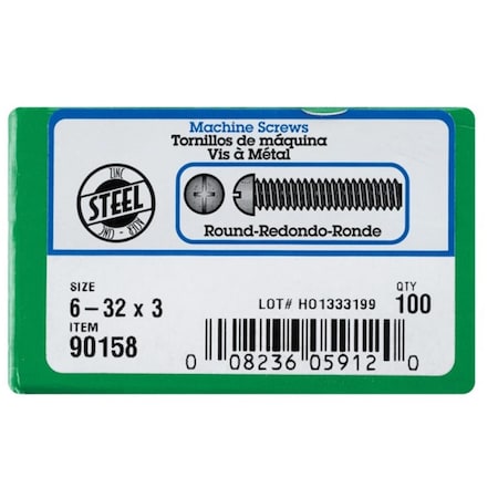 Hillman #6-32 x 3 in Combination Phillips/Slotted Round Machine Screw, Zinc Plated Steel 77133
